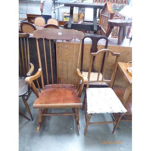 2385 - An American rocking armchair and two bedromm chairs