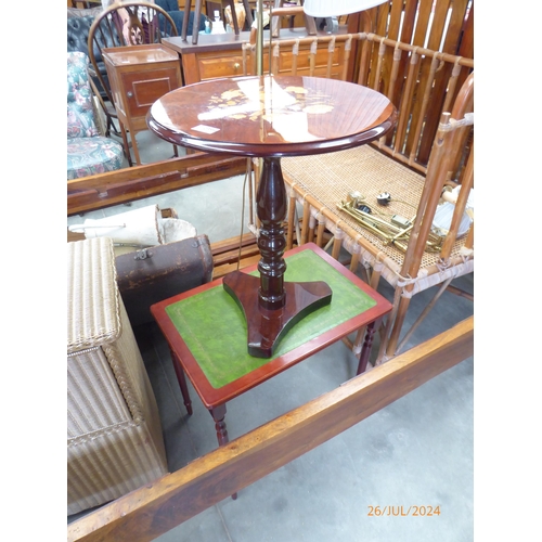 2394 - An inlaid mahogany wine table and a leather top side table (2)