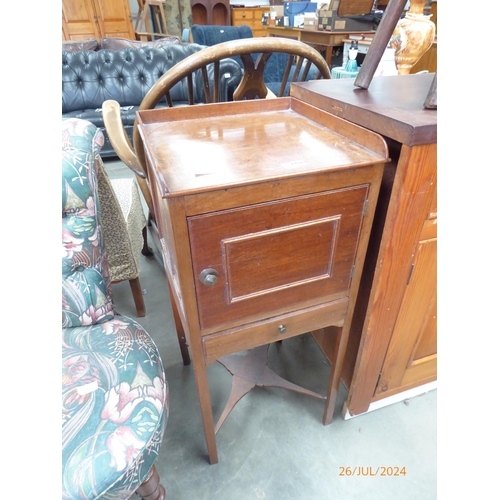 2406 - A Victorian mahogany nightstand, galleried top, single door and drawer, on square tapering legs