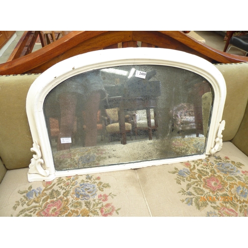 2409 - A Victorian arched overmantel mirror, foliate mounts, painted in white, 85cm wide a/f