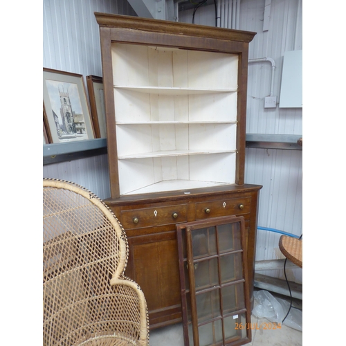 2417 - A 19th Century scumbled painted full height corner cabinet, glazed top, cupboard base