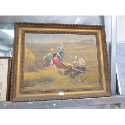 2425 - M HERBINIERE:  A late 19th Century gilt framed watercolour of hay workers