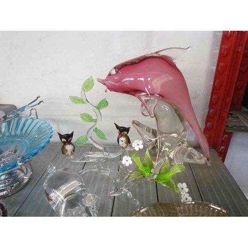 1260 - A quantity of glass wares including Murano style dolphin, Deco style comports etc