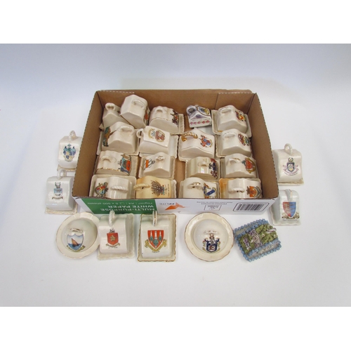 1442 - A box of crested china miniature cheese dishes bearing various arms - Folkestone, Ramsgate, Ballantr... 