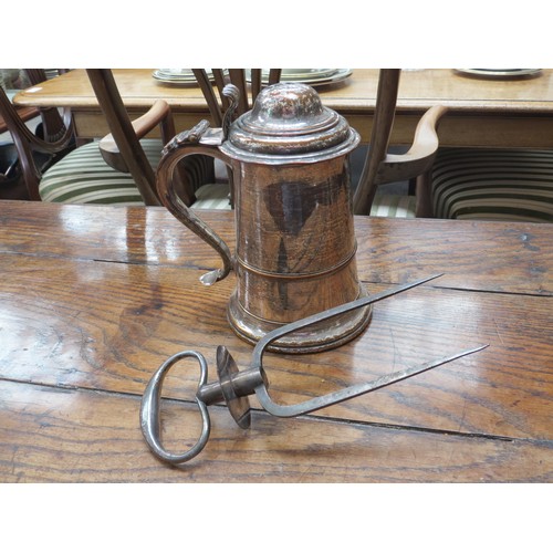 6103 - A Georgian plated tankard and ham bone holder, 21cm tall and 24cm long