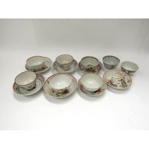 6015 - Oriental tea bowls and saucers mostly decorated with figures, most with condition issues (15 pieces)