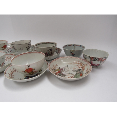 6015 - Oriental tea bowls and saucers mostly decorated with figures, most with condition issues (15 pieces)