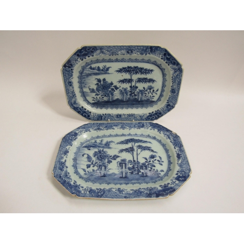 6011 - Two late 18th Century/early 19th Century Chinese export blue and white small platters with butterfly... 