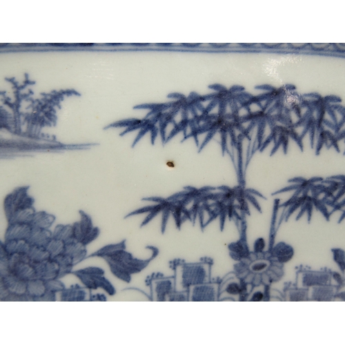 6011 - Two late 18th Century/early 19th Century Chinese export blue and white small platters with butterfly... 