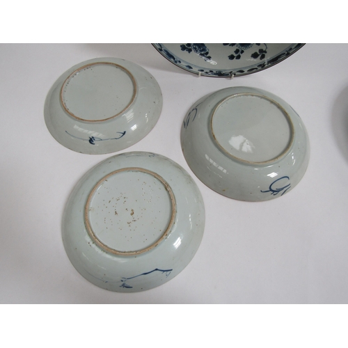 6012 - Five 19th Century Chinese export dishes of varying sizes and patterns including plain, floral, bloss... 