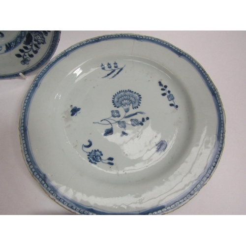 6014 - Four 19th Century blue and white plates, most cracked or repaired and a bowl with colbolt blue vase ... 