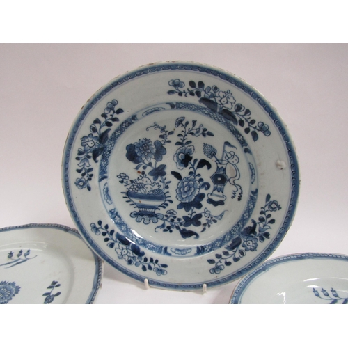 6014 - Four 19th Century blue and white plates, most cracked or repaired and a bowl with colbolt blue vase ... 