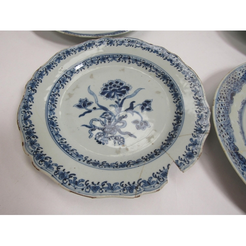 6014 - Four 19th Century blue and white plates, most cracked or repaired and a bowl with colbolt blue vase ... 