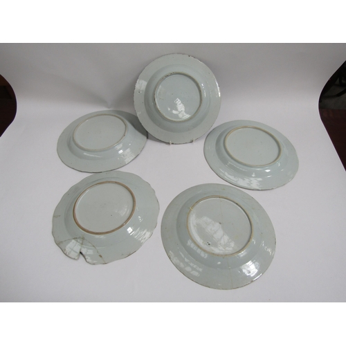 6014 - Four 19th Century blue and white plates, most cracked or repaired and a bowl with colbolt blue vase ... 