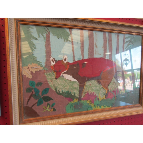 1048 - A collage of fox in wooded landscape, framed and glazed, 31cm x 49cm image size