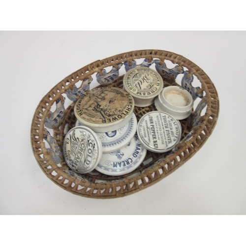 1407 - A basket of Victorian cold cream pots and lids and hand cream examples including Blanchflower Great ... 