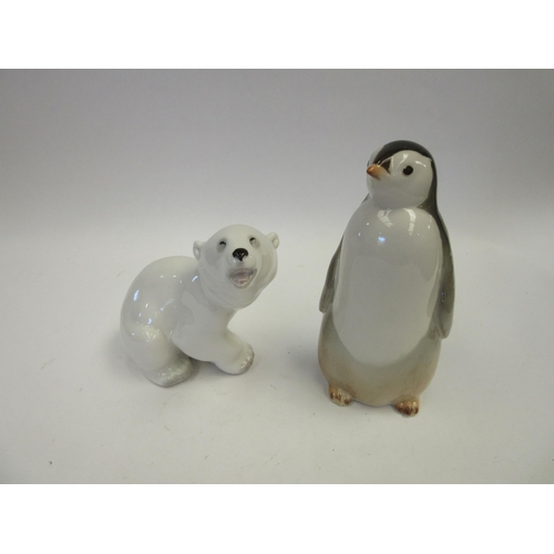 1421 - Two Russian ceramics - Polar Bear and Penguin, 11.5cm and 16cm tall