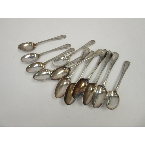 1433 - Six silver coffee spoons with beaded detail and six silver tea spoons various assay marks