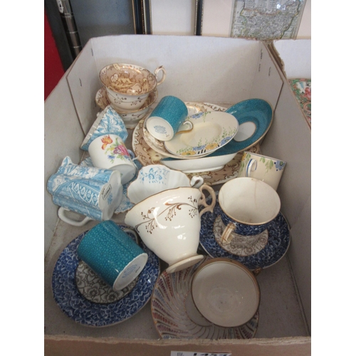 1454 - A box of miscellaneous Victorian tea and coffee cabinet cups and saucers to include Grosvenor and Sh... 