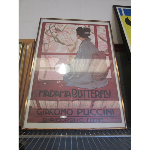 1464 - Three reproduction opera posters including Puccini, framed and glazed, each 69cm x 49cm