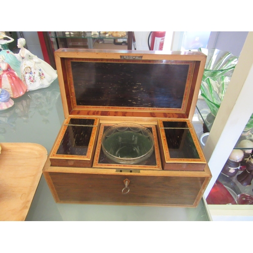 1521 - WITHDRAWN - A Victorian tea caddy, twin compartment, fruitwood banding, cut glass mixing bowl, key