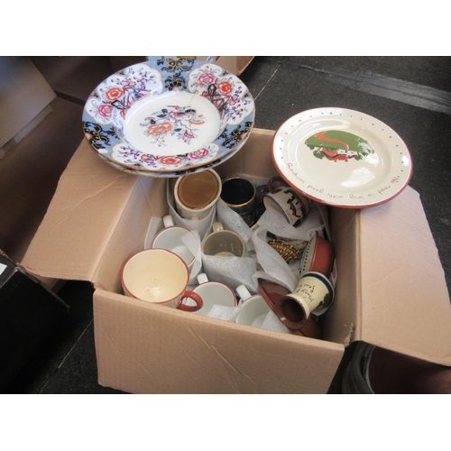 1541 - Three boxes of assorted ceramics including Staffordshire dog, Torquay Ware, eggshell tea ware and Te... 