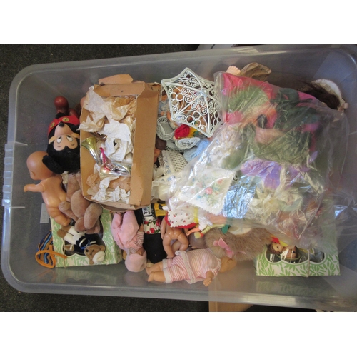 1544 - A box of miscellaneous toys to include costume dolls, Mickey Mouse, plastic dolls, miniature teddy i... 