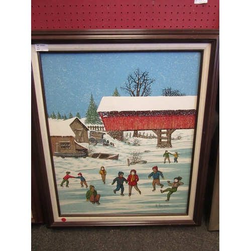 1065 - H. HARGROVE AKA NICOLO STURIANO (XX): An acrylic of children ice skating, signed, framed, 59.5cm x 4... 