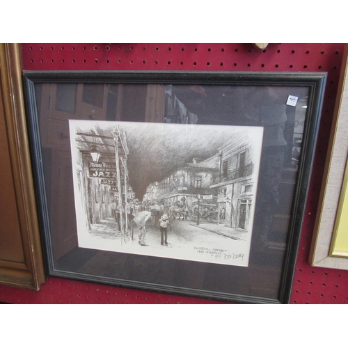 1072 - A print of Bourbon Street New Orleans 1980 by Dan Davey, framed and glazed, 23cm x 29cm image size