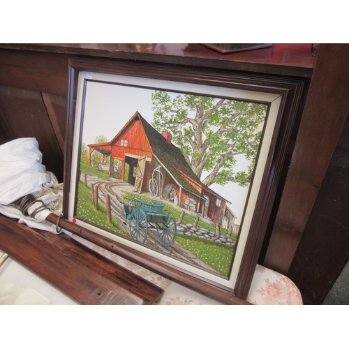 1124A - H. HARGROVE AKA NICOLO STURIANO (XX): An acrylic of cart and barn, 49.5cm x 59.5cm image size (loose... 