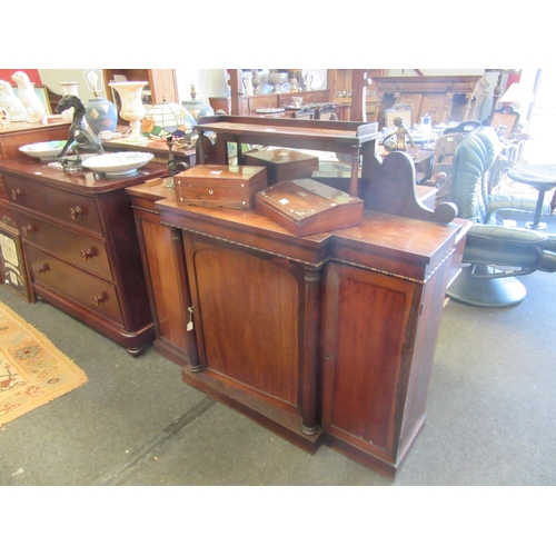 1128 - A Regency rosewood and mahogany credenza, three door base and a mirrored back board, 120cm tall x 13... 