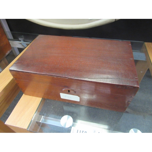 1149 - A pine box with brass carrying handle, key, and a mahogany work box a/f, key (2)