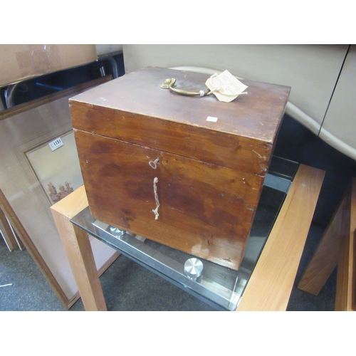 1149 - A pine box with brass carrying handle, key, and a mahogany work box a/f, key (2)