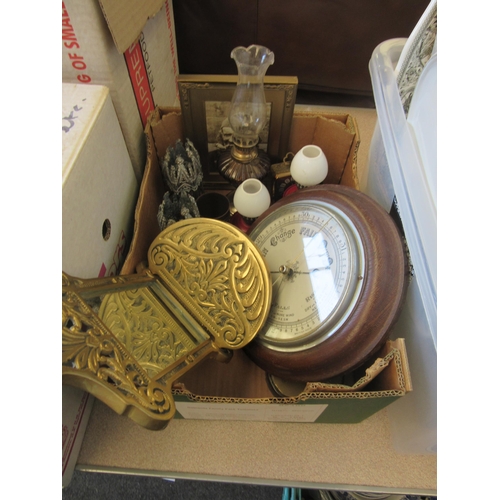 1155 - A mixed lot including cast brass framed mirror, oil lamps, Gothic style candle holders, cribbage boa... 