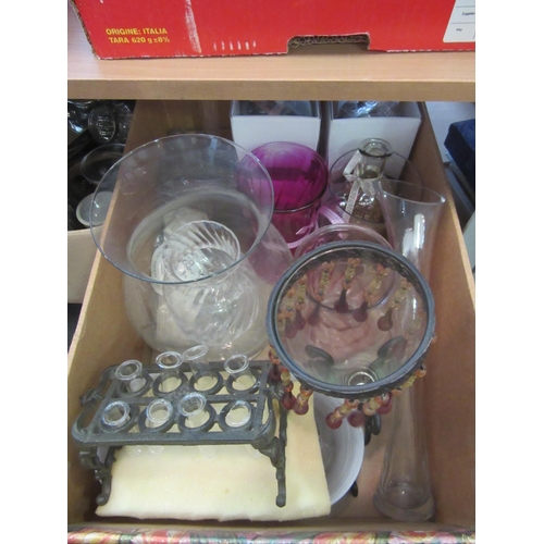 1188 - Two boxes containing various glass vases and candle holders