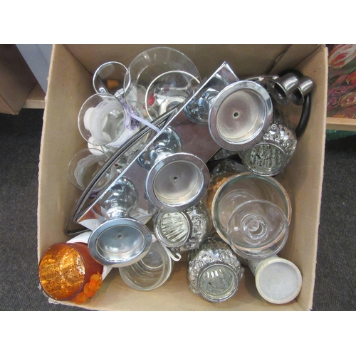 1188 - Two boxes containing various glass vases and candle holders