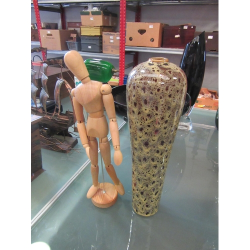 1209 - An articulated wooden artist's figure, 33cm tall, together with a modern ceramic slender vase, 32cm ... 