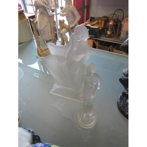 1223 - Two frosted glass figures of nude ladies, chips to both bases, large chips to tallest, largest 25cm ... 