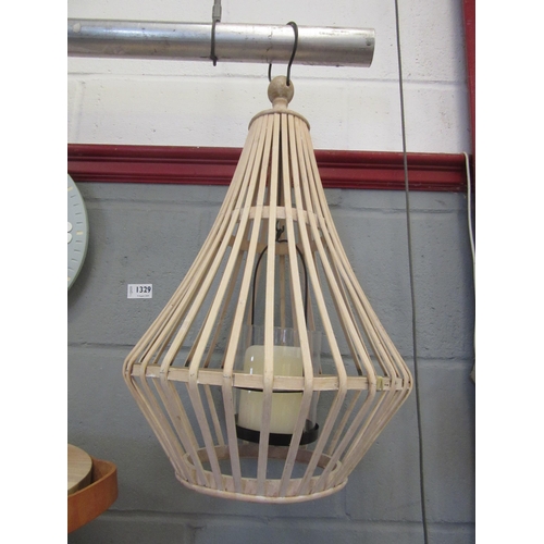 1329 - A hanging bamboo candle lantern, 50cm tall together with a Westminster Greystone wall clock, 29cm di... 