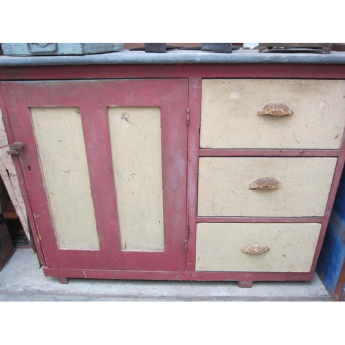 2049 - A Victorian painted pine dresser base, metal top