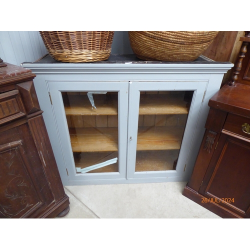 2386 - A Victorian glazed two door cabinet glass a/f