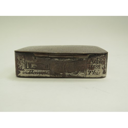 6722 - A 19th Century commemorative snuff box with all over engraved writing 'In memory of Charles Blake dr... 