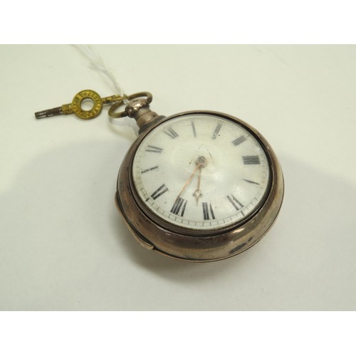 6721 - A John Giscard Swaffham, silver pair cased pocket watch numbered 10094 with fusee movement London 18... 