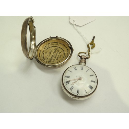 6721 - A John Giscard Swaffham, silver pair cased pocket watch numbered 10094 with fusee movement London 18... 