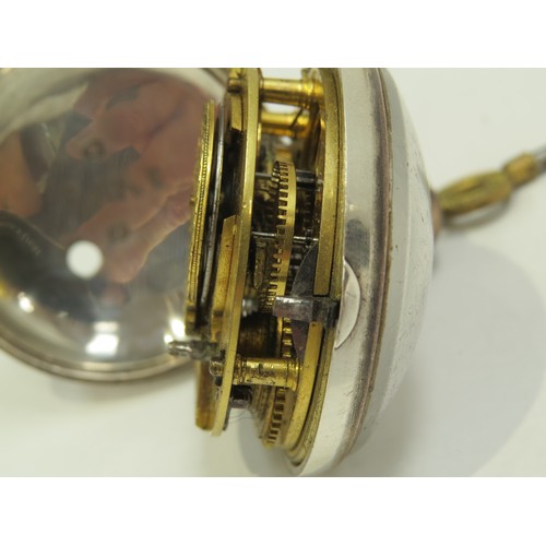 6721 - A John Giscard Swaffham, silver pair cased pocket watch numbered 10094 with fusee movement London 18... 