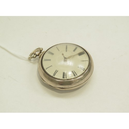 6712 - A silver pair cased pocket watch by Bedford Hingham with fusee movement, London 1836, approx. 6.3cm ... 