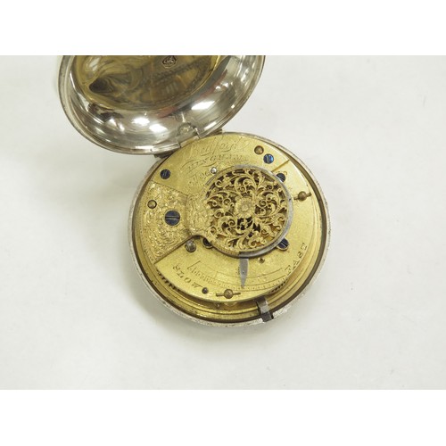 6712 - A silver pair cased pocket watch by Bedford Hingham with fusee movement, London 1836, approx. 6.3cm ... 