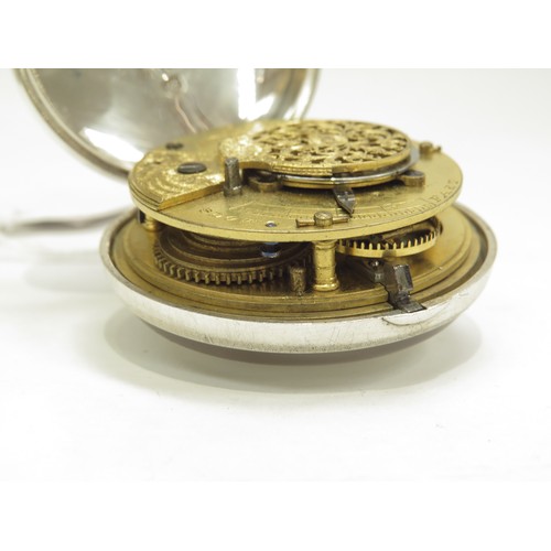 6712 - A silver pair cased pocket watch by Bedford Hingham with fusee movement, London 1836, approx. 6.3cm ... 