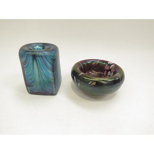 6711 - Two iridescent glass items, bowl and pot in the Ditchfield manner, unmarked