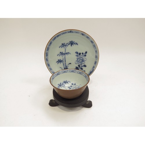 6705 - 'The Nanking Cargo'  blue and white teabowl and saucer, label to base, Christies 5246